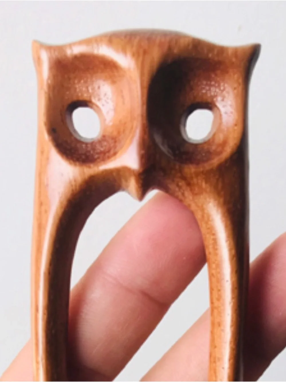 ❤️ 2 Handcarved Wood Hair Fork Owl Lotus Floral Carving Natural Brown Solid Wood